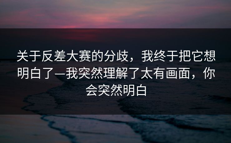 关于反差大赛的分歧，我终于把它想明白了—我突然理解了太有画面，你会突然明白